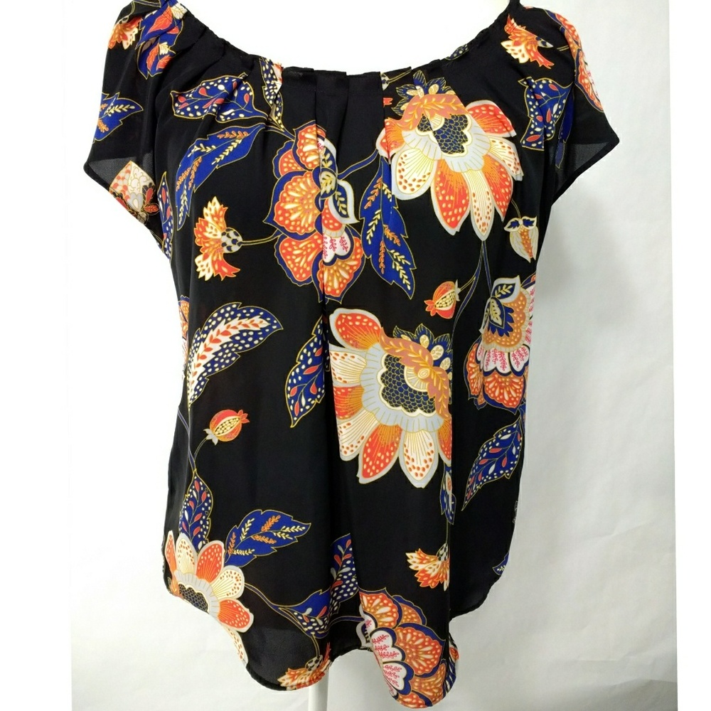 LC Lauren Conrad Black Ruffled Short Sleeve Blouse